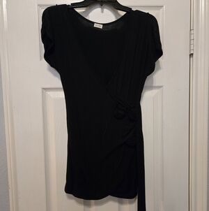 Women's Black Wrap-Front Short Sleeve Blouse